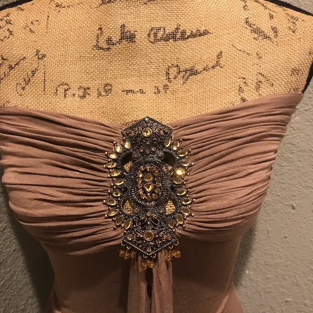 Sky Strapless Tan Dress with Embellishment - Picture 8 of 10
